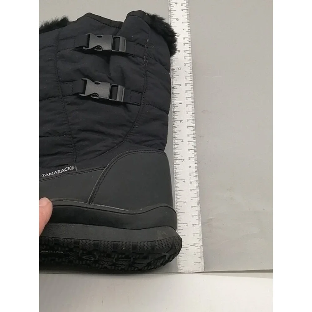 Tamarack Womens Snow Boots Black Nylon Ankle Faux Fur Lined Side Zip Buckles 8